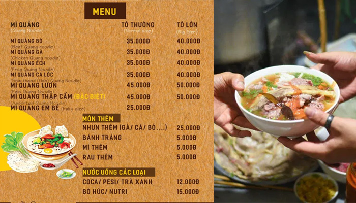 menu đồ ăn sáng