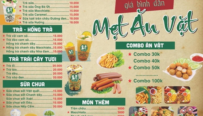 Menu quán ăn vặt