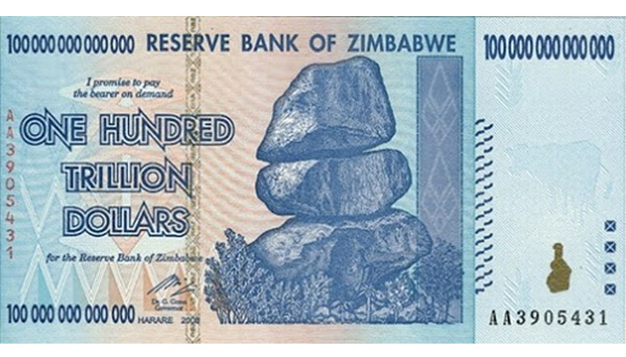 tờ 100 nghìn tỷ do lạm phát Zimbabwe