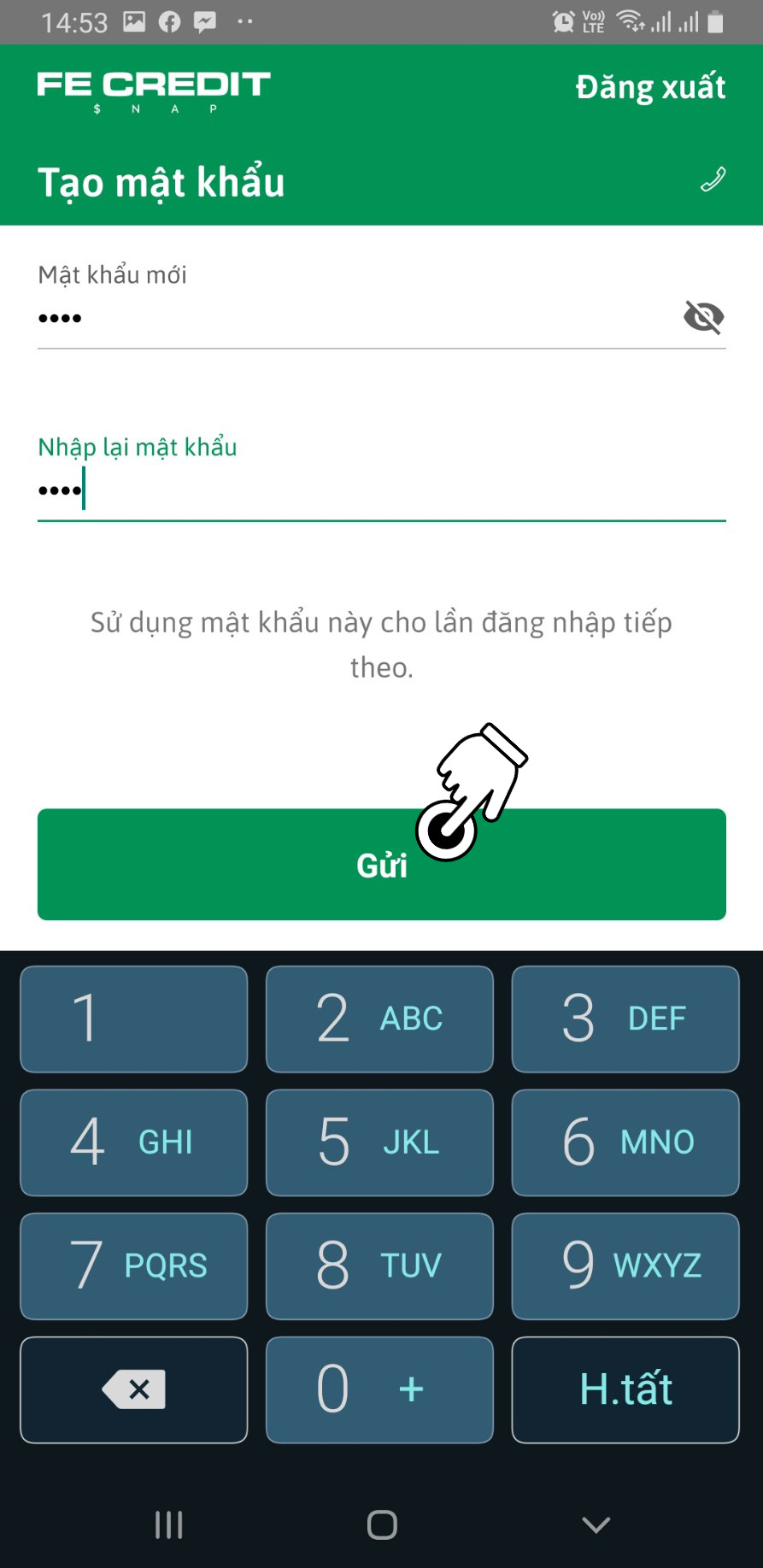 tạo mật khẩu snap fe credit