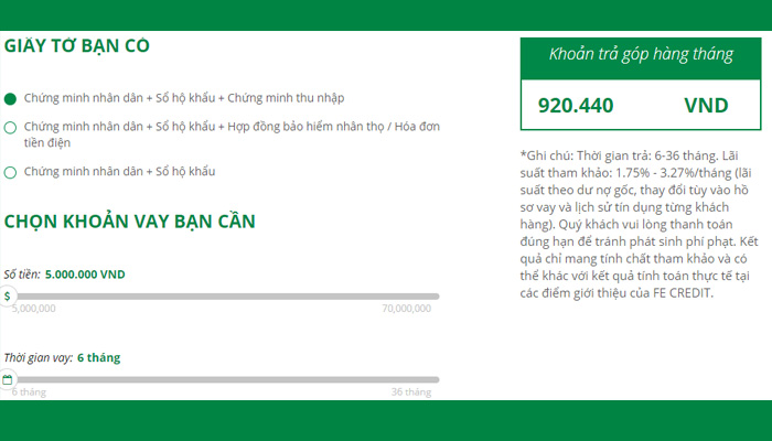 lãi suất vay 5 triệu fe credit hóa đơn điện nước