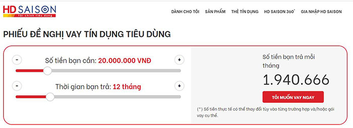 lãi suất vay hd saison