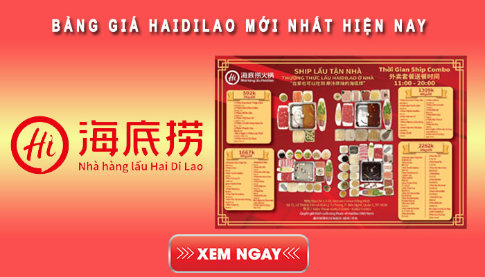 Bảng giá Haidilao mới nhất hiện nay