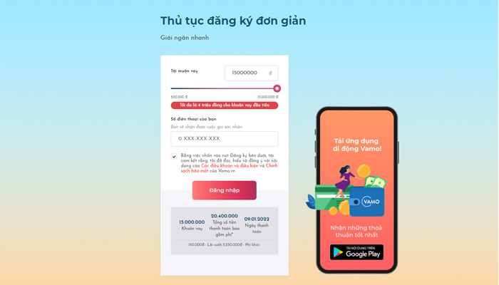 Hướng dẫn vay tiền Vamo