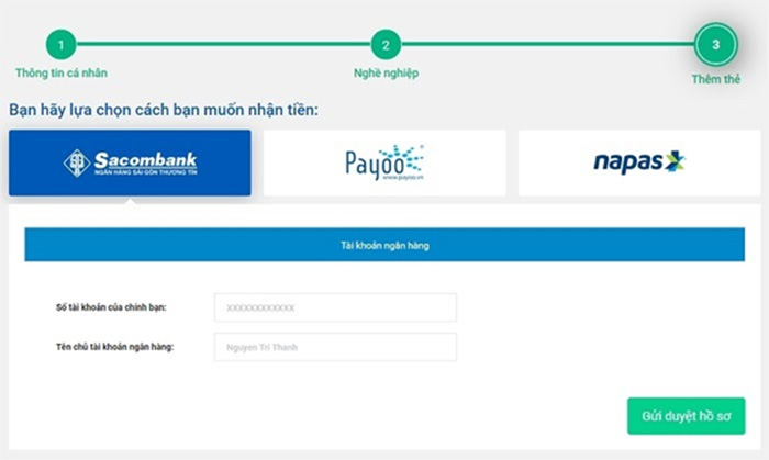 điền số tài khoản giải ngân khoản vay oncredit