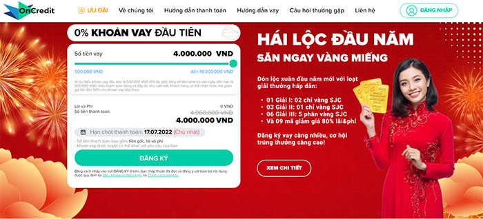 lãi suất oncredit