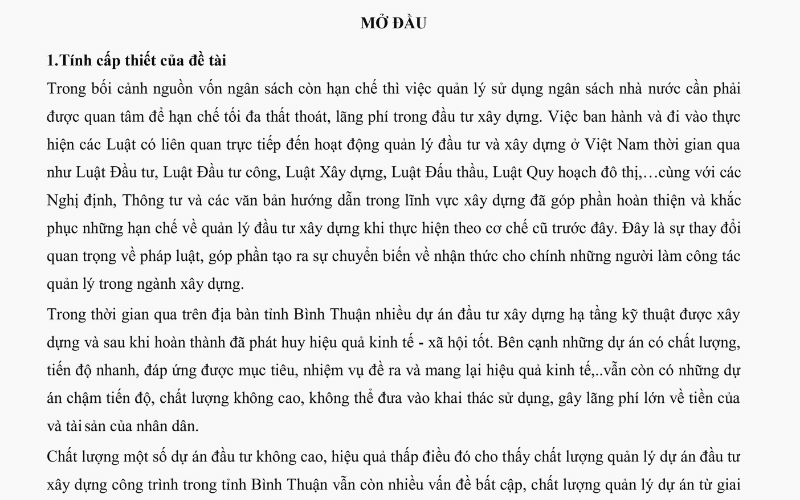 lời mở đầu bài luận văn nâng cao chất lượng quản lý dự án