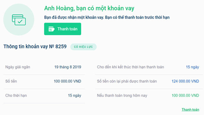 thanh toán khoản vay qua chuyển khoản