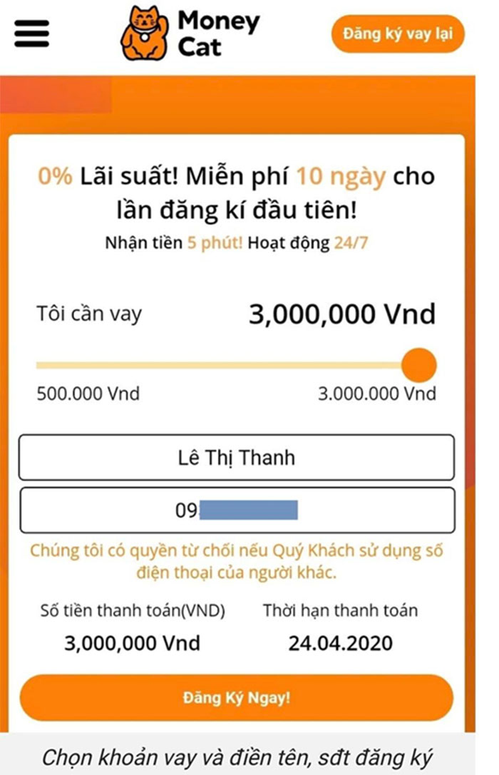 đăng ký khoản vay money cat