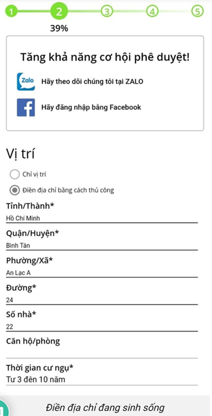 điền thông tin cá nhân