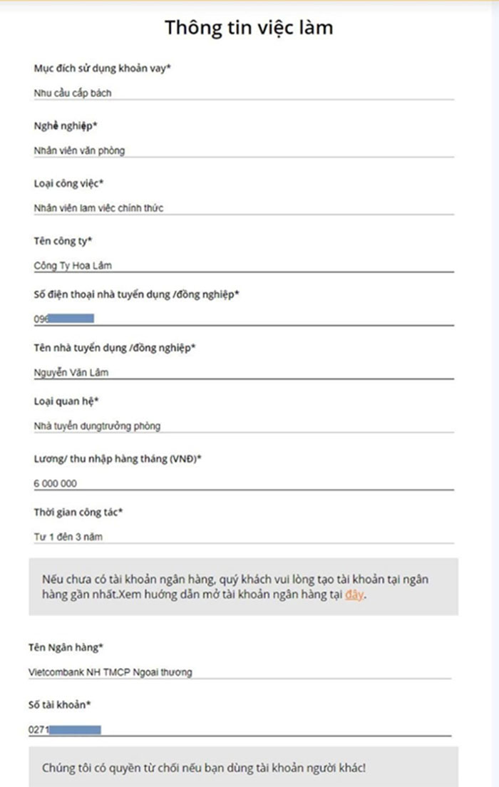 điền thông tin cá nhân
