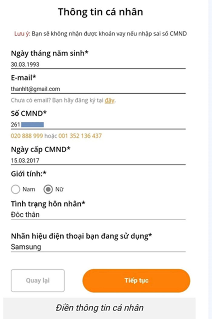 điền thông tin cá nhân
