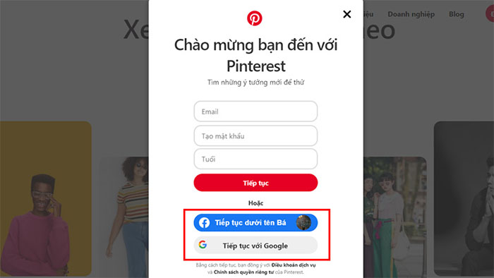 đăng ký tài khoản pinterest
