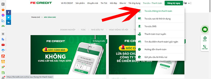 tra cứu thanh toán fe credit