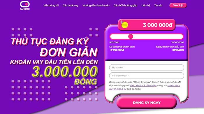 Takomo – Dịch vụ vay tiền cấp tốc online CMND uy tín